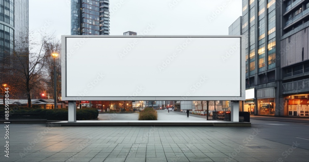 Futuristic Blank Billboard Mockup on Modern Office Building in Busy Financial District Futuristic Blank Billboard Mockup on Modern Office Building in Busy Financial District