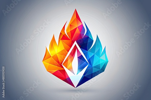 Vibrant, modern flame logo icon with sharp, geometric edges and bold, abstract shapes, evoking power, energy, and intensity, perfect for branding and graphics. photo