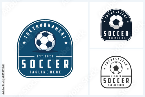 Soccer logo sport design template, soccer or football emblem vector, soccer or football tournament badge logo design vector illustration