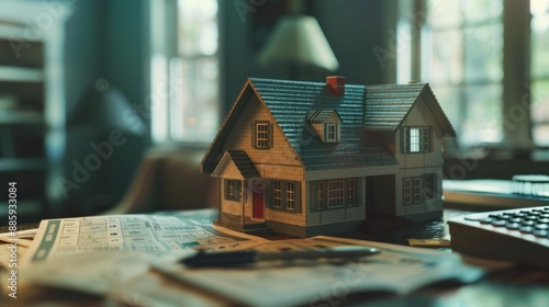 House Model on Desk with Financial Documents