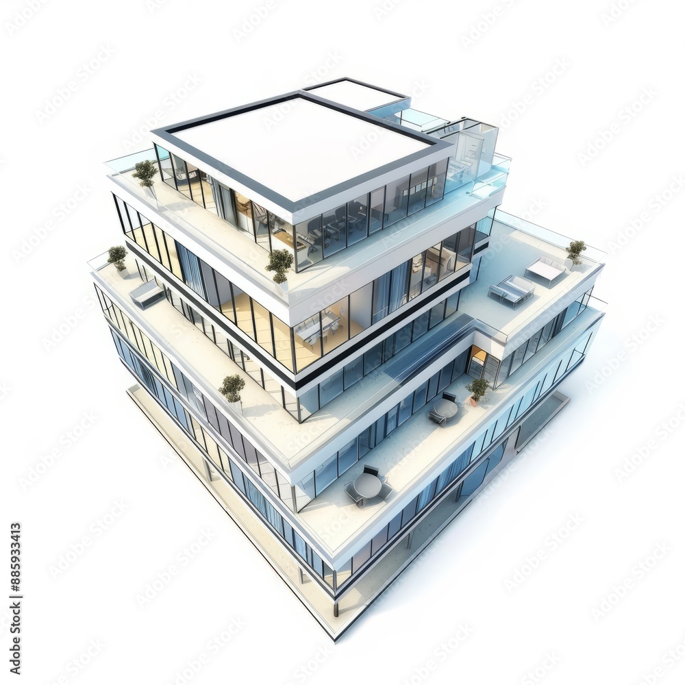3D Render of a Fractal Office Building with Self-similar Floor Plans, on isolated white background, Generative AI 3D Render of a Fractal Office Building with Self-similar Floor Plans, on isolated white background, Generative AI