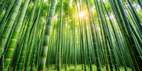 of a dense bamboo forest, bamboo, forest, green, tall, plants, nature, Asian, trees, peaceful, tranquil, zen, environment