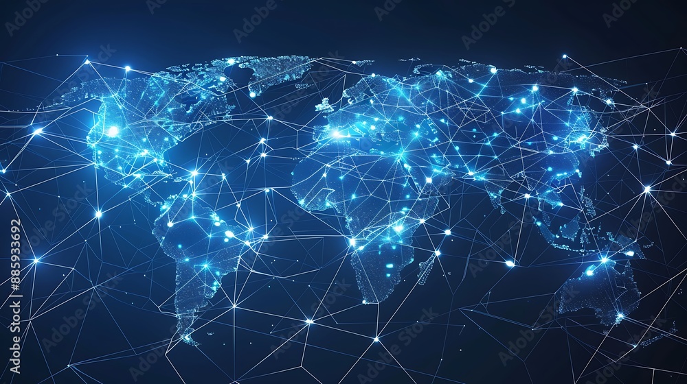 Network connections world map polygon graphic background with connected lines Network connections world map polygon graphic background with connected lines