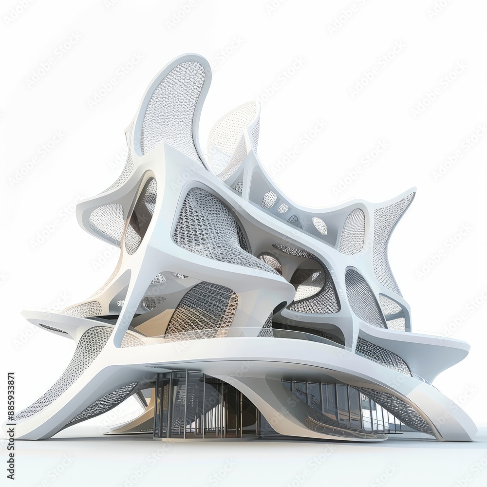3D Render of a Generative Design Museum with Dynamic Form and Interior Spaces, on isolated white background, Generative AI 3D Render of a Generative Design Museum with Dynamic Form and Interior Spaces, on isolated white background, Generative AI