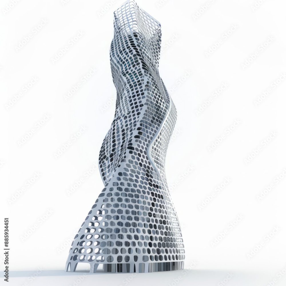 3D Render of a Parametric Skyscraper with Facade Generated by Algorithmic Patterns, on isolated white background, Generative AI 3D Render of a Parametric Skyscraper with Facade Generated by Algorithmic Patterns, on isolated white background, Generative AI