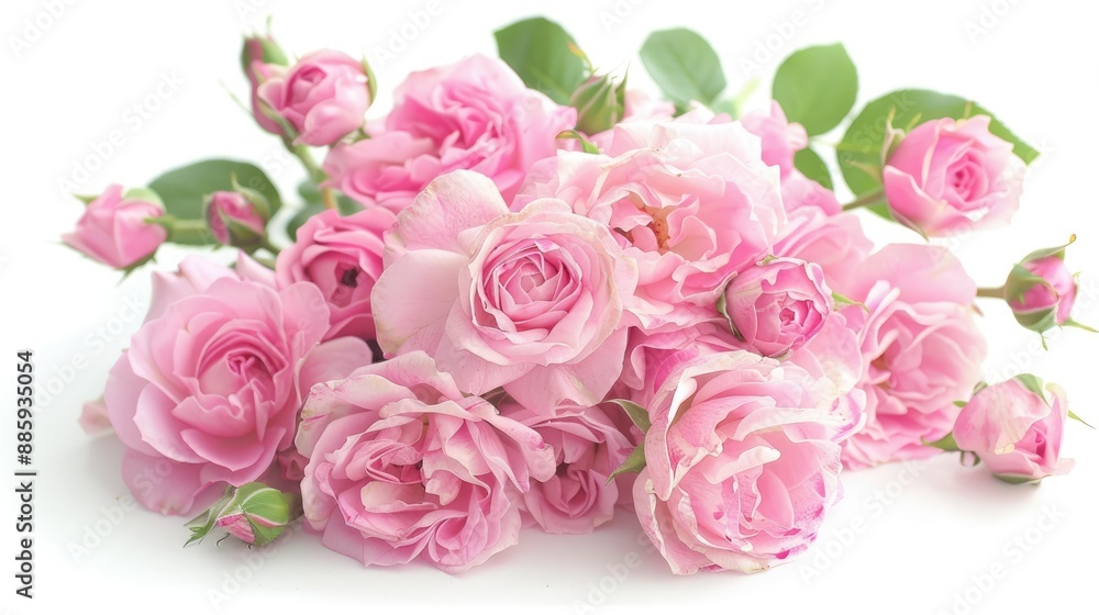 Beautiful pink rose flowers arranged on a white background Beautiful pink rose flowers arranged on a white background
