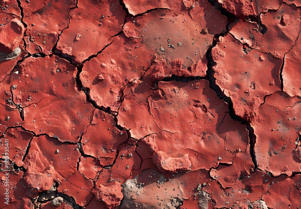 Fototapeta premium Close-Up View of Cracked Red Soil
