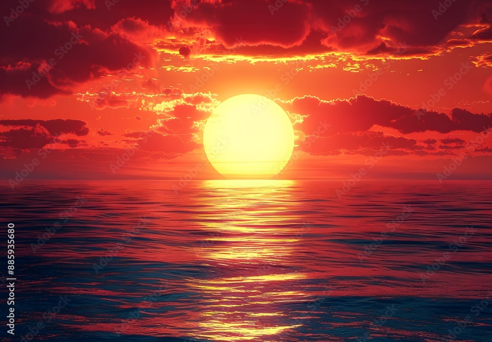Fiery Sunset Over Calm Ocean Waters