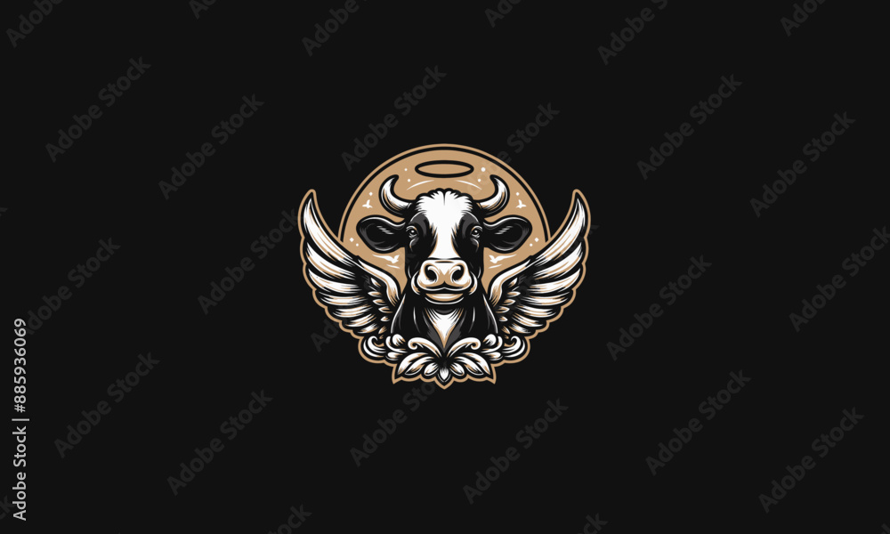 Fototapeta premium head cow with wings vector illustration artwork design