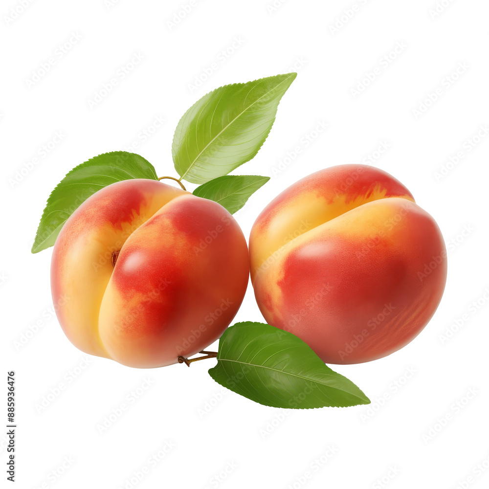 Tow peaches with a green leaf. Isolated on a transparent background. Tow peaches with a green leaf. Isolated on a transparent background.
