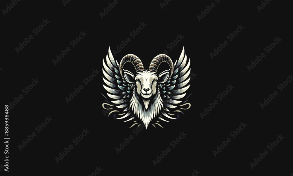Obraz premium head goat with wings vector illustration artwork design