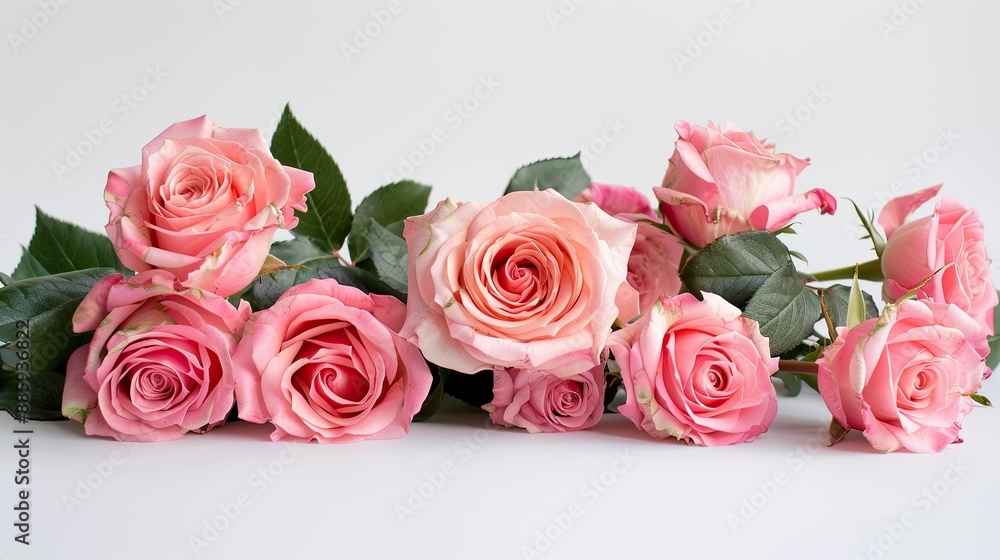 Lovely pink rose floral arrangement on a pristine white surface Lovely pink rose floral arrangement on a pristine white surface