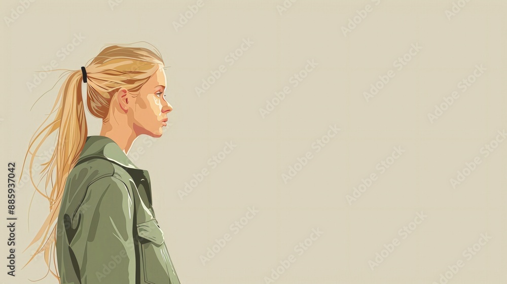 Profile Cartoon Illustration of Blonde Woman in Green Jacket Profile Cartoon Illustration of Blonde Woman in Green Jacket