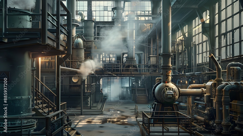 Realism of Bring authenticity to your creative journey with an industrial factory scene. very detailed Realism of Bring authenticity to your creative journey with an industrial factory scene. very detailed