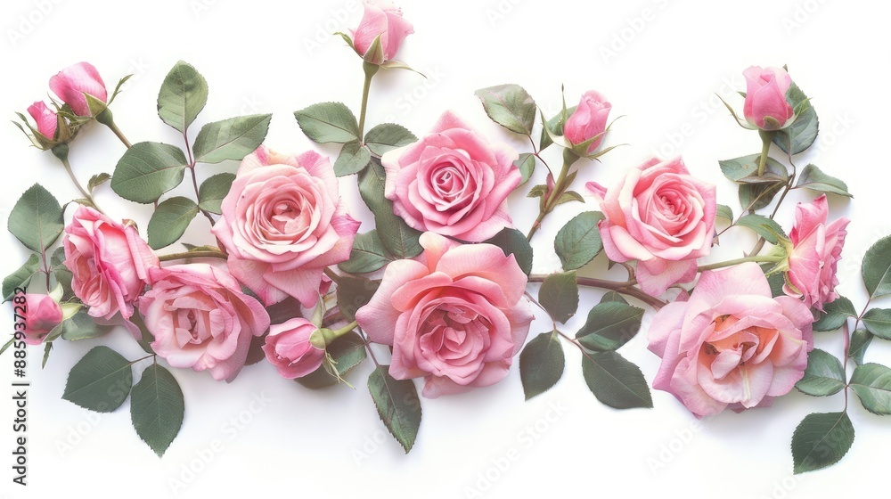 Pink roses in a stylish floral arrangement on a clean white background Pink roses in a stylish floral arrangement on a clean white background