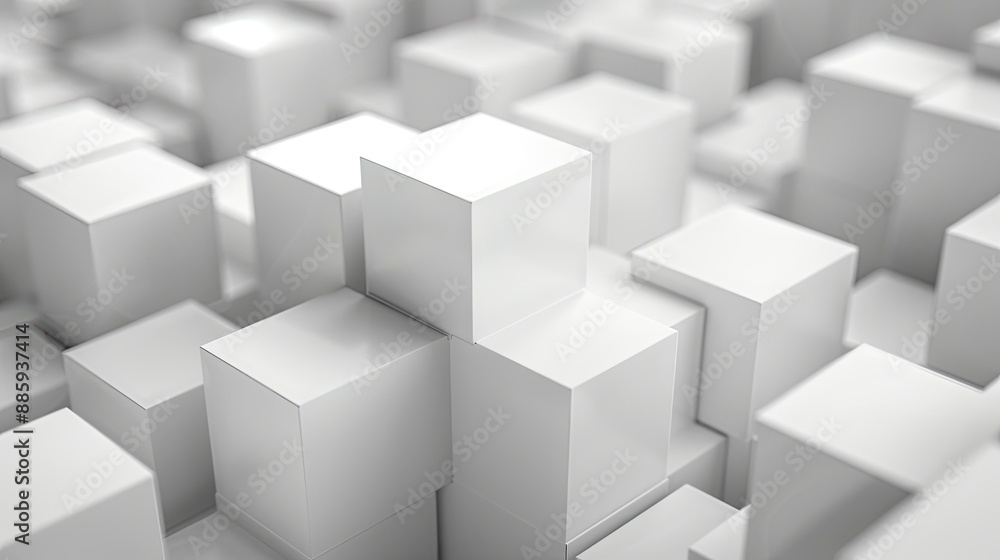 Chaotic cubes with copy space. White abstract geometric background Chaotic cubes with copy space. White abstract geometric background