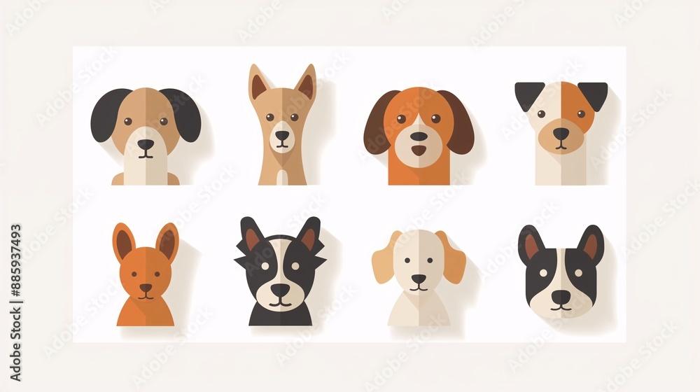 Modern, flat design icons of pet in matching colors Modern, flat design icons of pet in matching colors