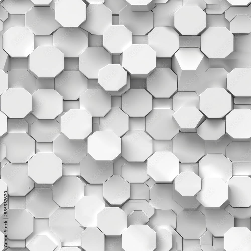 Fototapeta premium seamless pattern, Abstract geometric 3D white hexagon pattern background. Modern design with repeating hexagonal shapes creating depth and texture.