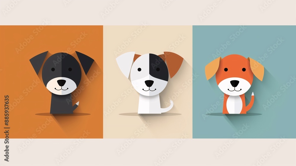 Obraz premium Modern, flat design icons of cute dog in matching colors