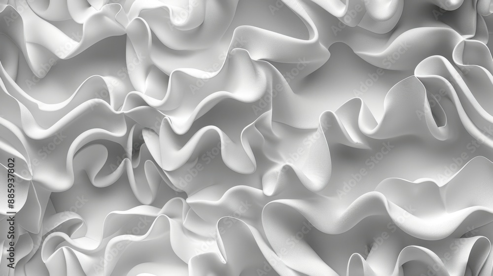 Obraz premium seamless pattern, Abstract white textured background featuring wavy and folded shapes in a seamless pattern, creating a dynamic and modern visual effect.