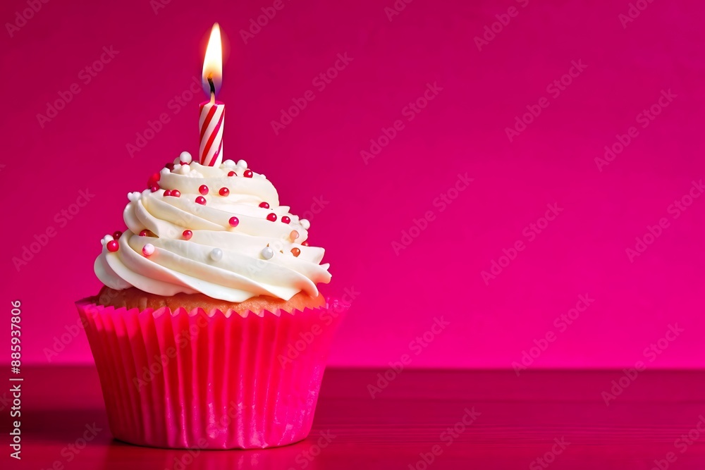Indulgent Birthday Cupcake: Candle, Pink Frosting, and Sprinkles for a Sweet Celebration Indulgent Birthday Cupcake: Candle, Pink Frosting, and Sprinkles for a Sweet Celebration
