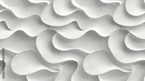 seamless pattern, Abstract white wave pattern. Modern background with flowing curves and overlapping waves creating a seamless 3D effect.