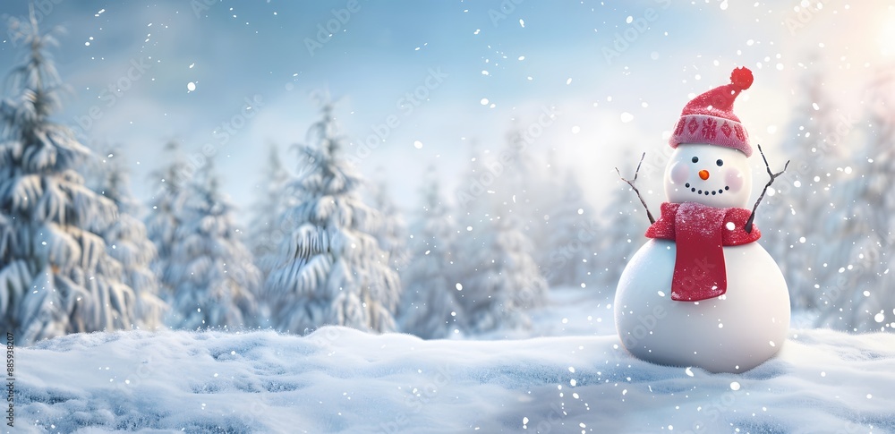 Obraz premium Smiling Snowman in Winter Wonderland
