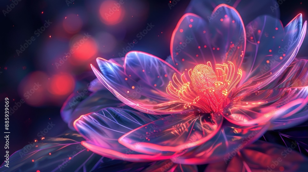 Close-up futuristic neon flower design with a vibrant Close-up futuristic neon flower design with a vibrant