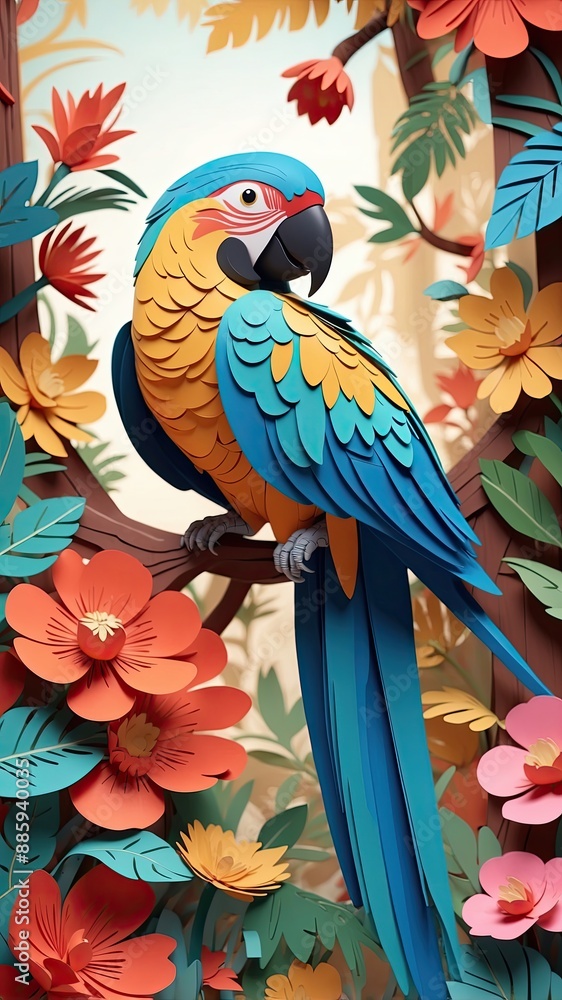 Fototapeta premium A mesmerizing paper-cut animation of the Parrot comes to life on the screen