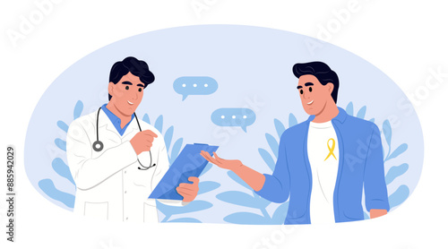 Appendix Cancer Awareness Month. Medicine, healthcare and people concept. Doctor talking to patient in hospital.