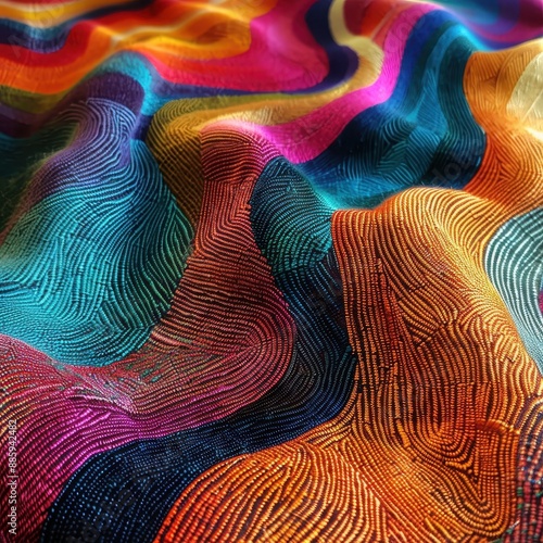 A colorful piece of fabric with a wave pattern