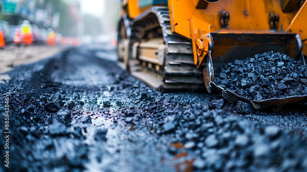 Close-Up of a Construction Vehicle Laying Down Asphalt Close-Up of a Construction Vehicle Laying Down Asphalt