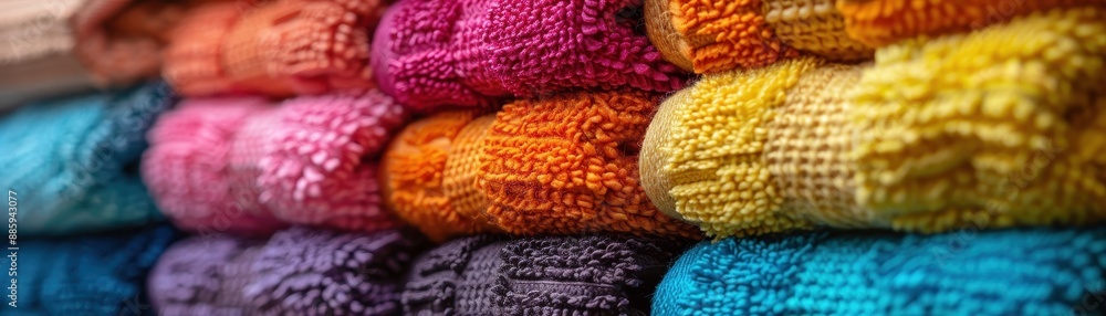 A stack of towels with different colors and patterns A stack of towels with different colors and patterns