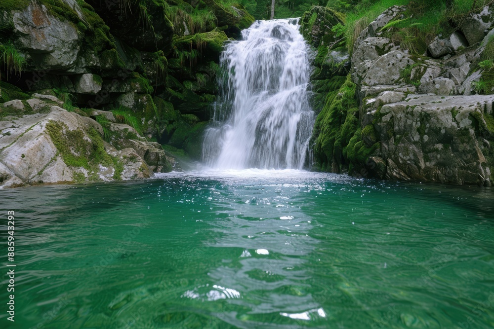 Fototapeta premium Serene waterfall cascading into crystal clear pool