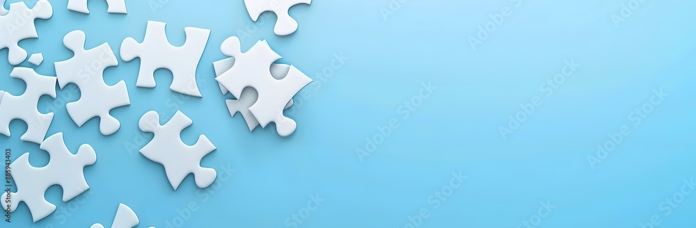 Fototapeta premium White Puzzle Pieces on Blue Background with Copy Space