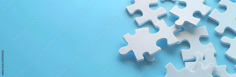 White Puzzle Pieces on Blue Background with Copy Space White Puzzle Pieces on Blue Background with Copy Space
