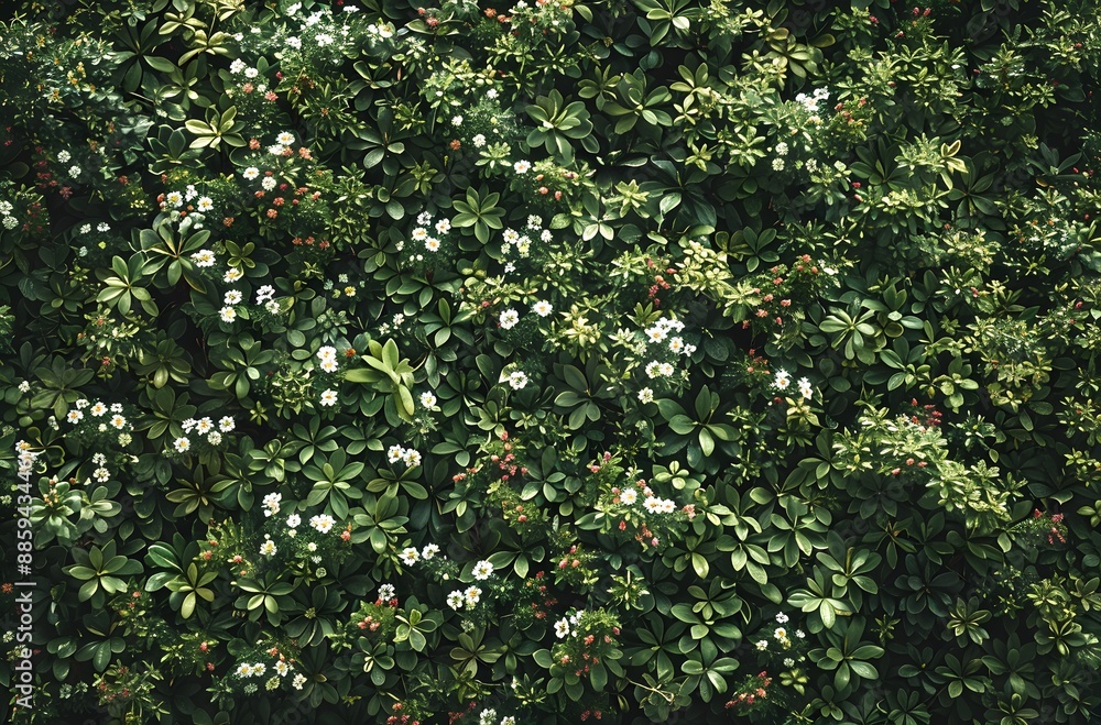 Aerial View of Lush Green Wall with White Flowers Aerial View of Lush Green Wall with White Flowers