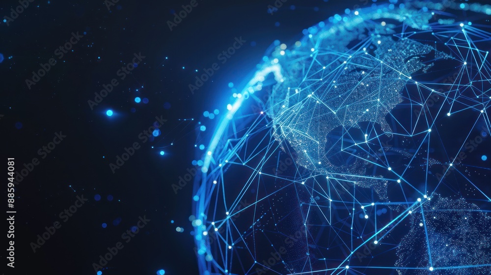 Futuristic globe with abstract connected lines and blue neon color on dark background Futuristic globe with abstract connected lines and blue neon color on dark background