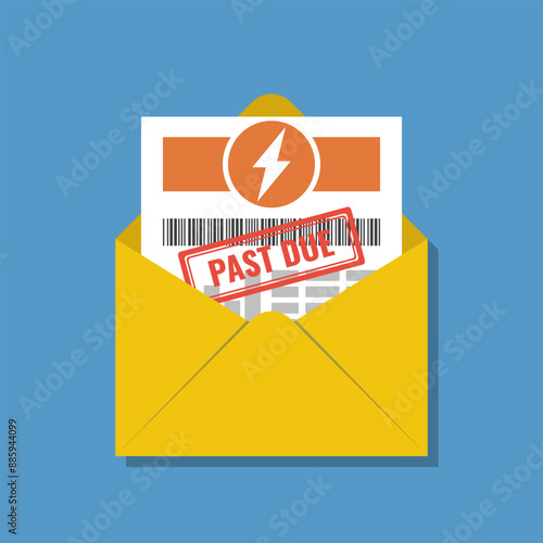 electricity bill with past due stamp, switch off final notice vector illustration, no payments warning
