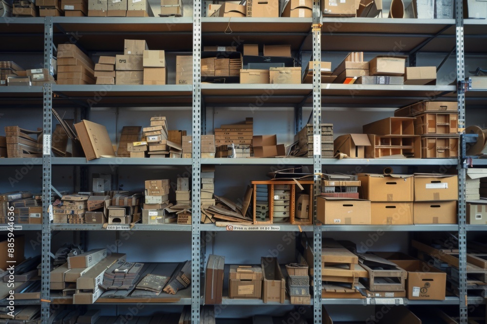 Stacked cardboard boxes on pallets in warehouse Stacked cardboard boxes on pallets in warehouse