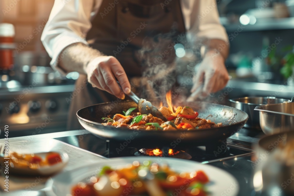 Chef preparing gourmet dish in a kitchen Chef preparing gourmet dish in a kitchen