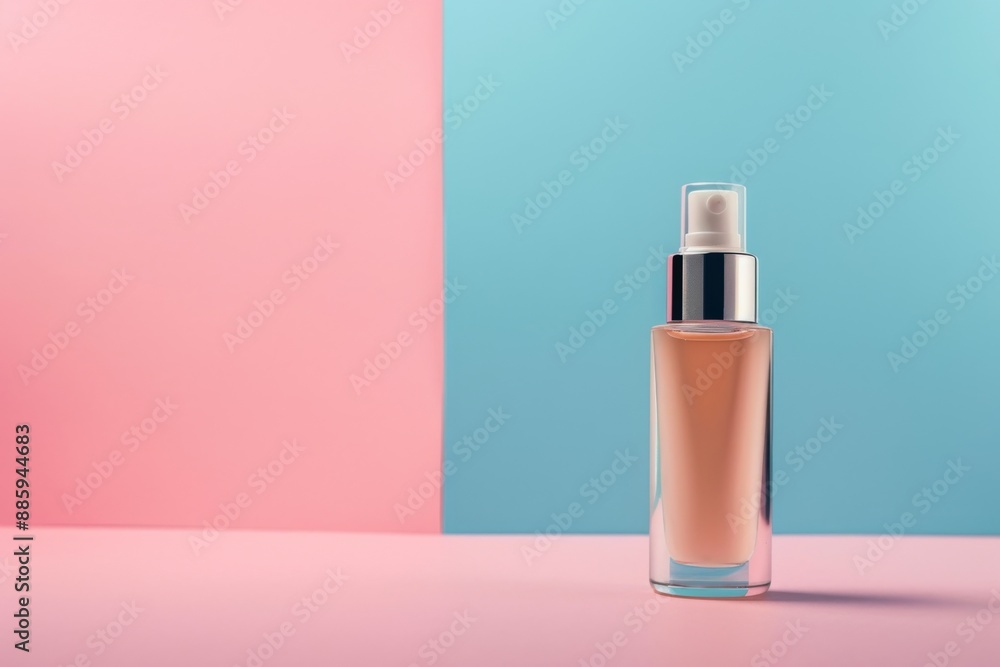 Bottle of facial cosmetic against a two color background Bottle of facial cosmetic against a two color background