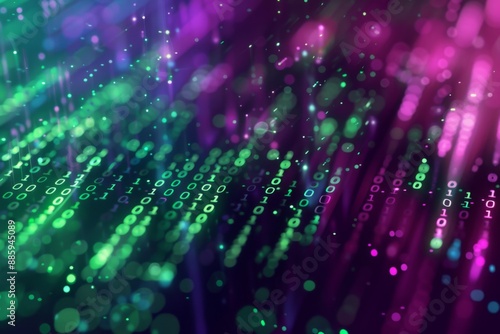 Julia Programming Language Concept: A Dynamic Visualization of Computational Efficiency and Data Analysis with Green and Violet Abstract Bits.