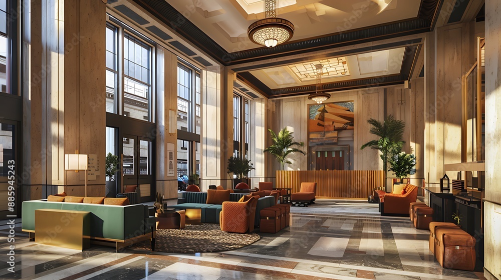 Spacious Lobby Interior with Art Deco Influences Spacious Lobby Interior with Art Deco Influences