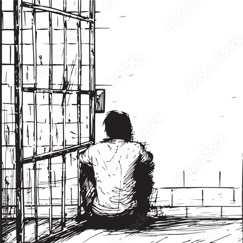 silhouette of man in prison