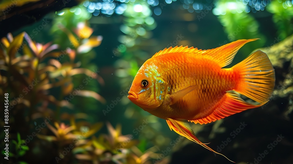 Orange Fish Swimming in a Lush Aquarium Orange Fish Swimming in a Lush Aquarium