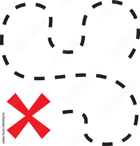 Editable Trasure Map Path With X Sign Vector Illustration