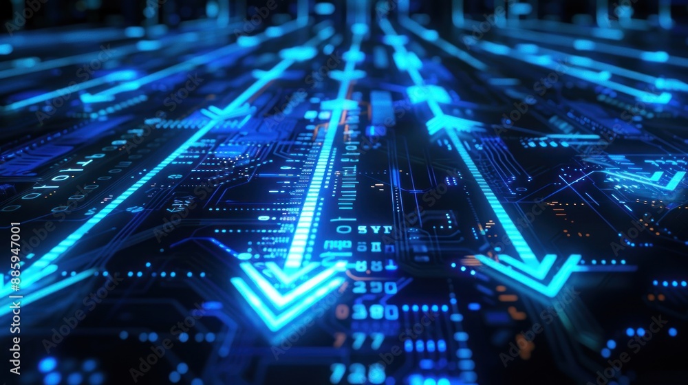 Glowing blue arrows digital futuristic technology background Glowing blue arrows digital futuristic technology background