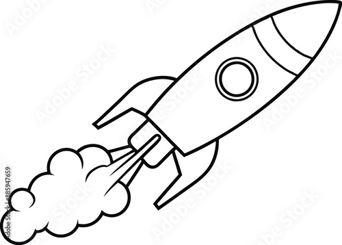 

Rocket launch line art element, rocket with Smoke silhouette black and white illustration

