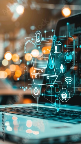 Digital Commerce Surge: A Modern Laptop Displaying E-Commerce Solutions, Symbolizing the Growth of Online Shopping and Digital Business